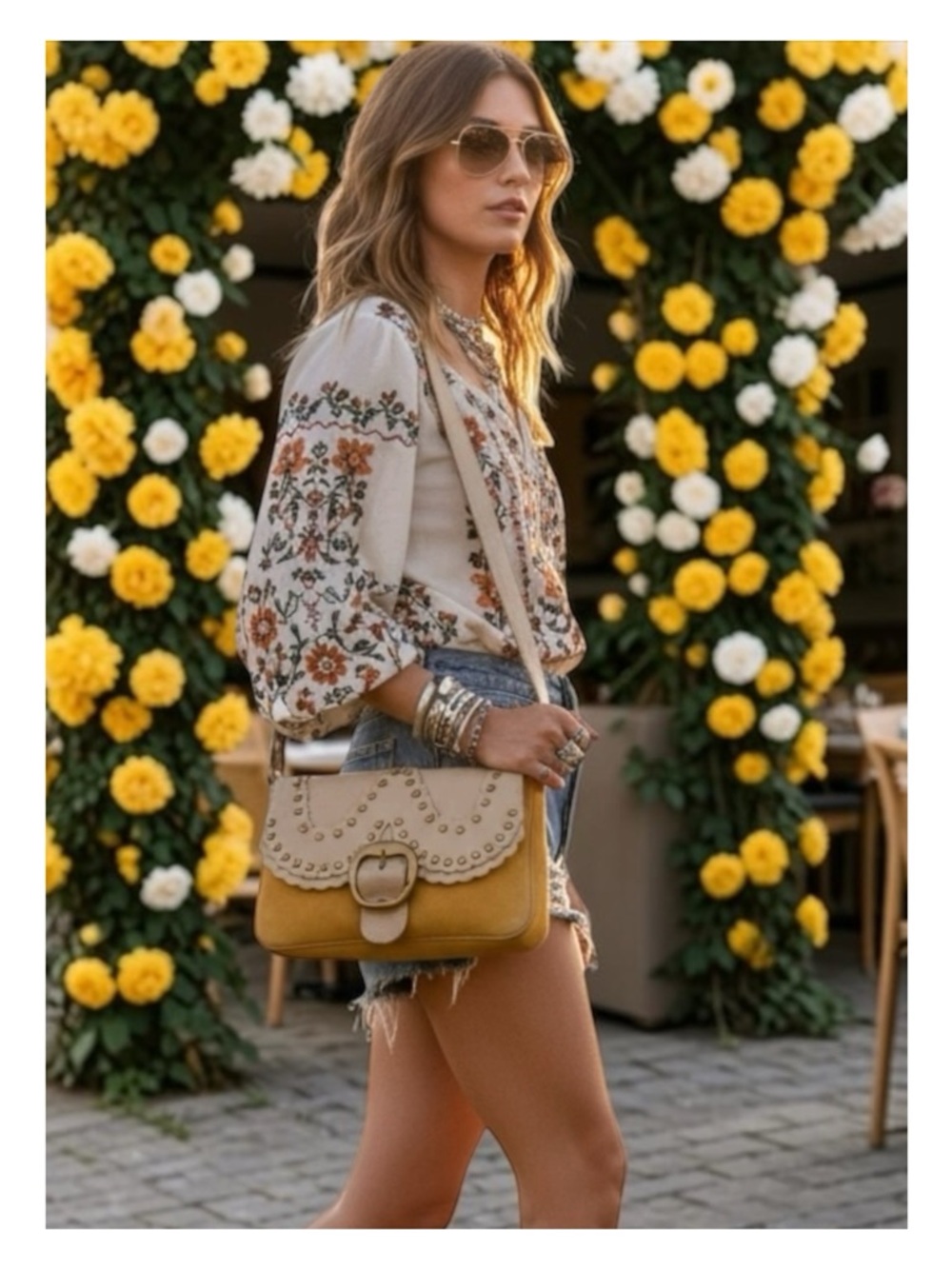 Vintage 90’s: Moschino ♔ Colorblock Studded Flap Shoulder Bag ♔ Yellow Leather